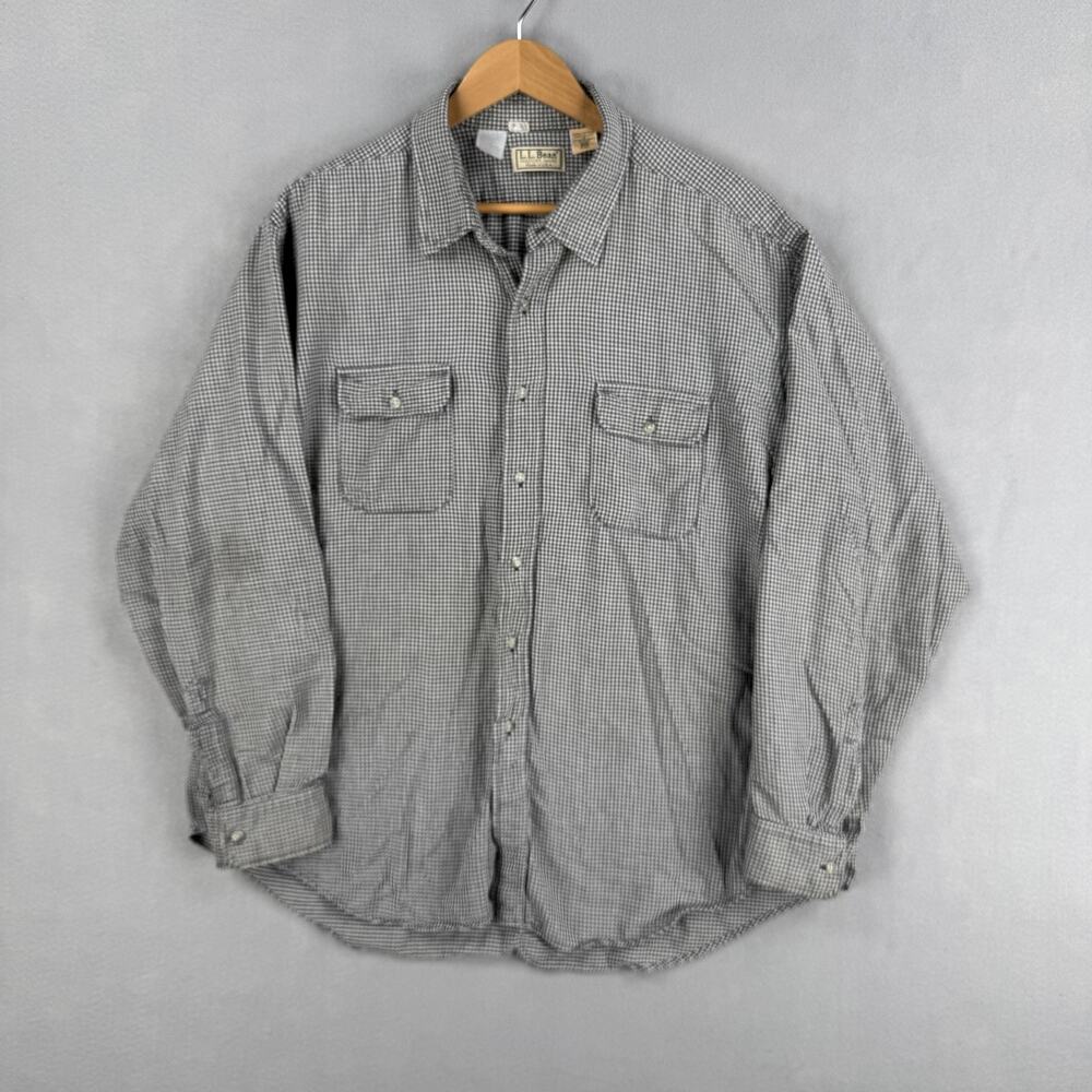 Vintage L.L. Bean Shirt Mens Big 2X Gray Check Flannel Long Sleeve Button Up USA